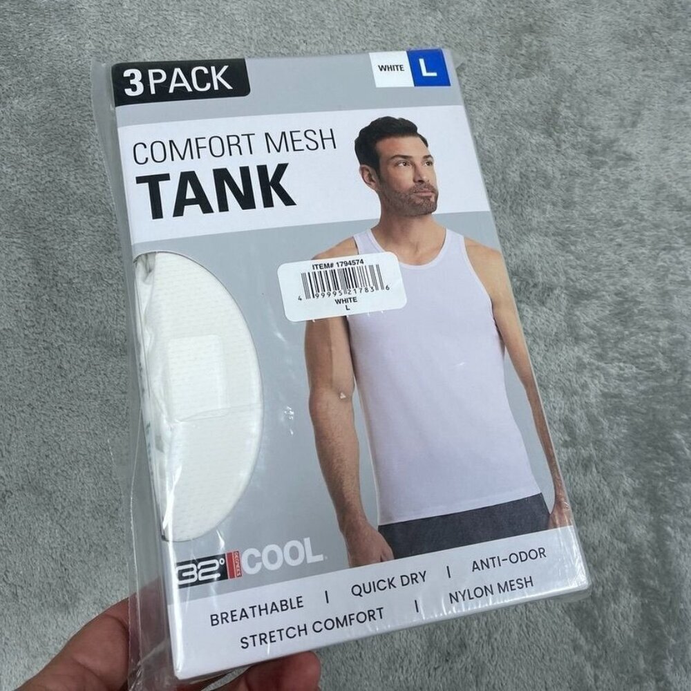 32 Degrees Cool Mens 3-Pack Comfort Mesh Tanks Size L White A1003